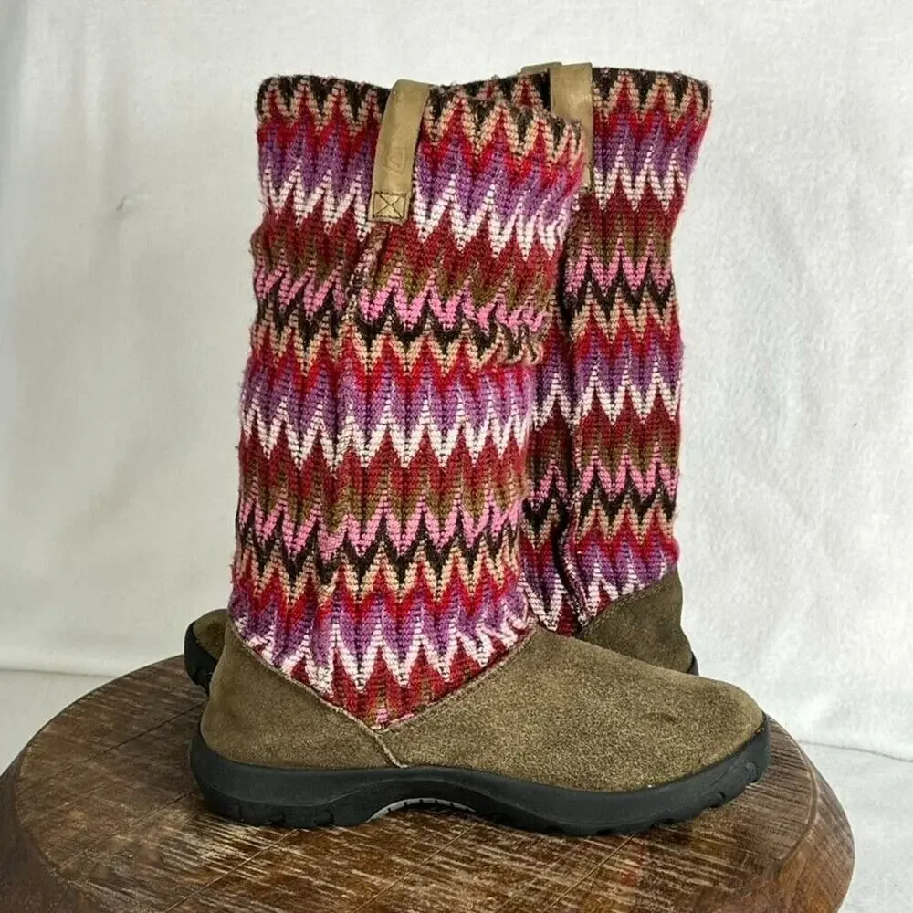 Keen Auburn Boots Shoes Kids Girl 4 Knit Navajo Suede Wool Pull On Tall Winter